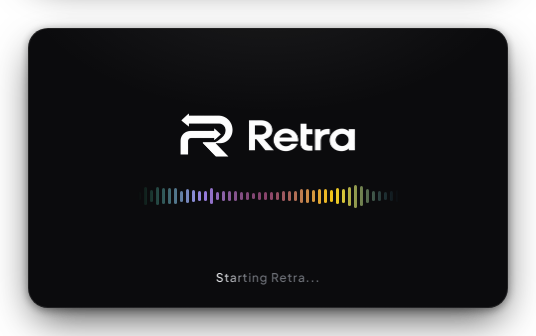 Preloader di Retra mostrato all'avvio dell'applicazione